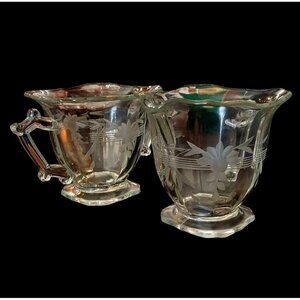 Vintage Imperial Glass Hazen Square No 760 Clear Cut Glass Creamer & Sugar Set
